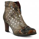 L'Artiste Spring Step Eleni Metallic Taupe Multi Leather Boot Bootie 40 / 8.5-9
