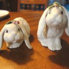 Vintage Set of 2 Porcelain White Sitting & Laying Bunny Rabbit Statues