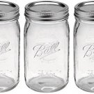 Ball Mason Jar-32 oz. Clear Glass Ball Wide Mouth 7" x 3.5" x 3.5" Set of 3 New