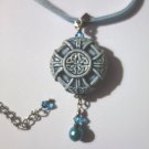 Blue Ruka Glazed Ceramic Celtic Design Charm Pendant Leather Necklace