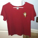 Embroidered Black Headed Caique Parrot Red Scoop Neck Tee T-Shirt Large-XL
