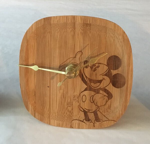 Disney Mickey Mouse Waving Bamboo Desk Desktop Clock