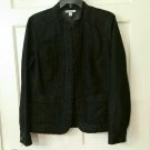 Dress Barn Black Denim Ruffle Front Silver Metallic Fabric Jacket Medium NWOT