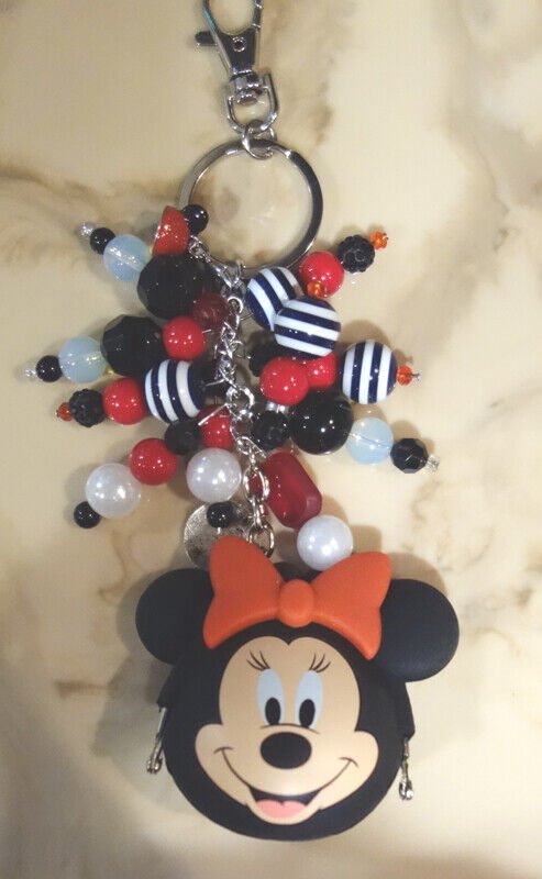 Disney Minnie Mouse 2Dandy Owls Purse Charm W/Red Black White Beaded Dangles