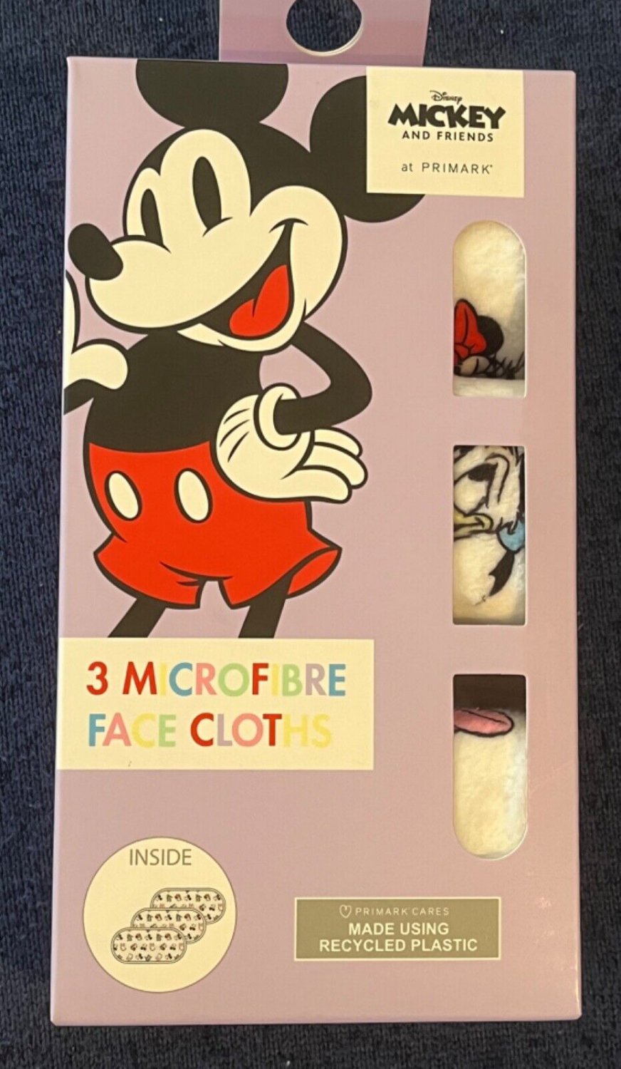 3 Microfibre Face Cloths Disney Primark Mickey & Minnie Mouse Donald &Daisy Duck