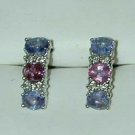 14k 14kt Gold Tanzanite & Pink Sapphire & Diamond Earrings