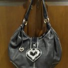 Brighton "Lovely" Black Leather Purse W/Large Silver Heart Closure Shoulderbag