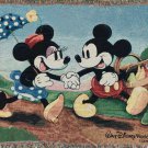 Walt Disney Mickey & Minnie Mouse Spring Picnic Tapestry Woven Throw Blanket .