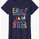 Women’s Easily Distracted By Birds Navy Blue T-Shirt Size XL NEW