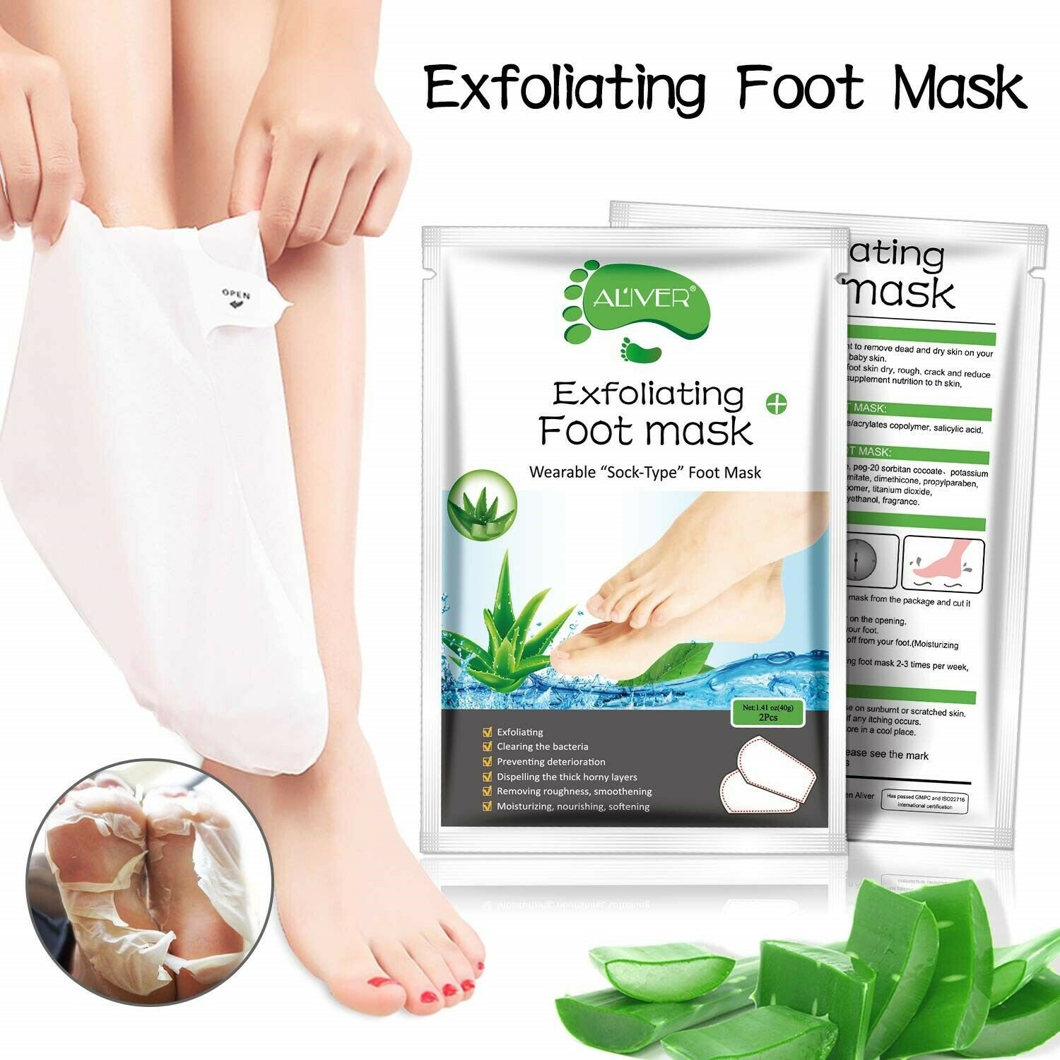 3 Pairs Exfoliating Foot Mask For Dry Dead Skin Callus For Men And Women Aloe 9571