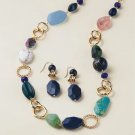 Avon Blue Modern Mosaic Necklace and Earring Set, Goldtone setting
