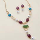 Avon Classic Jewel Drop Necklace and Earring Set, Goldtone setting