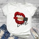 Women Ladies Lips Graphic Custom T-shirt Printing Vintage Fashion Tees Shirt for Women