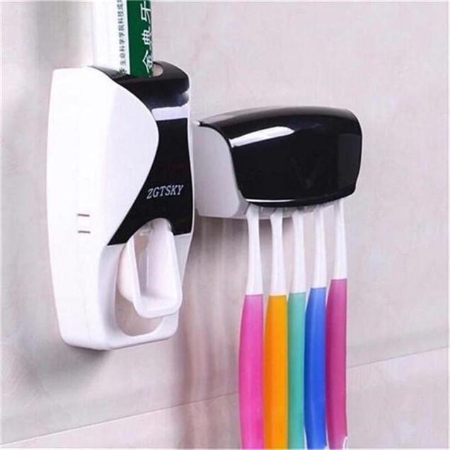 Hands Free Toothpaste Dispenser Automatic Toothpaste Squeezer and Holder Set (5 Brush Holder)