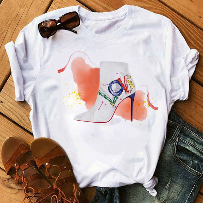 Cute Shoes Graphic T Shirts Winter Clothes For Women Custom Made Shirts 10012