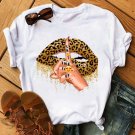 Shut Up Leopard Print Lips Graphic Shirts Casual Cute Custom Ladies T Shirts