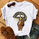 Leopard Print Shut Up Lips Graphic Shirts Casual Cute Custom Ladies T Shirts 24401