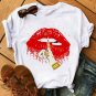 Women's Graphic Print Lips T Shirts Casual Outfit Cute Ladies T Shirts 24406