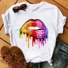 Ladies Graphic Print Lips T Shirts Casual Outfit Cute Women's Tee Shirts 24300