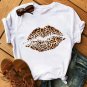 Ladies Graphic Leopard Print Lips T Shirts Casual Outfit Cute Women's Tee Shirts 24301