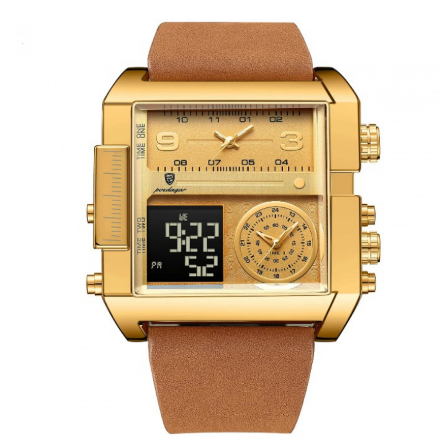 Men Analog Watch Waterproof Watch Quartz Chronograph Date Display Brown Leather Band