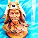LARGE NATIVE AMERICAN MAN BUST Wolf Headdress Figure