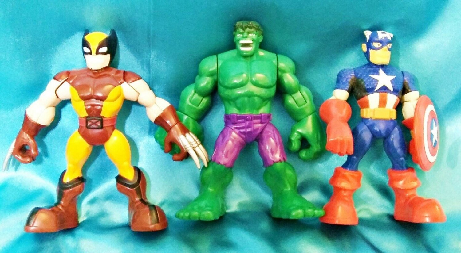 3 HULK WOLVERINE CAPTAIN AMERICA 5” Habro Playskool Marvel Action