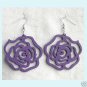Wood Purple Roses Earrings Free Shipping