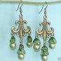Dangling Antique Bronze Chandelier Green Earrings Free Shipping