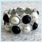 Black & White Faux Pearls 2 Strands Stretch Bracelet Free Shipping