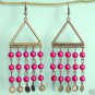 Dangling Brass Triangle Chandelier Pink Earrings Free Shipping