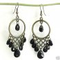 Dangling Antiqued Bronze Lace Chandelier Black Earrings Free Shipping