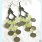 Dangling Antiqued  Chandelier Long Earrings With Green Free Shipping