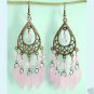 Dangling Antiqued Bronze Pear Chandelier  Pink Earrings Free Shipping