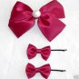 One Set of Red  Satin Ribbon Bow Hair Clip & Hair Pins Free Shipping