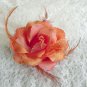 Pumpkin Orange Rose Hair Clip /Brooch With Feathers Free Shipping