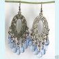 Dangling Antiqued Bronze Oval Floral Chandelier Blue Earing Free Shipping