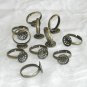 10 Antiqued Brass Adjustable Blank Ring with  Mesh Pad Free Shipping