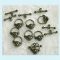 6 Set of Antiqued Bronze Rose Toggle Clasps Free Shipping