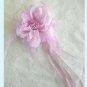 Pink Flower Hair Clip / Brooch With Feathers and Ribbon Free Shipping
