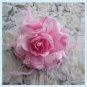 Pink Lace Rose Hair Clip /Brooch With Feathers free Shipping