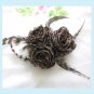 Leopard Roses Hair Clip/ Brooch With Bird Feathers