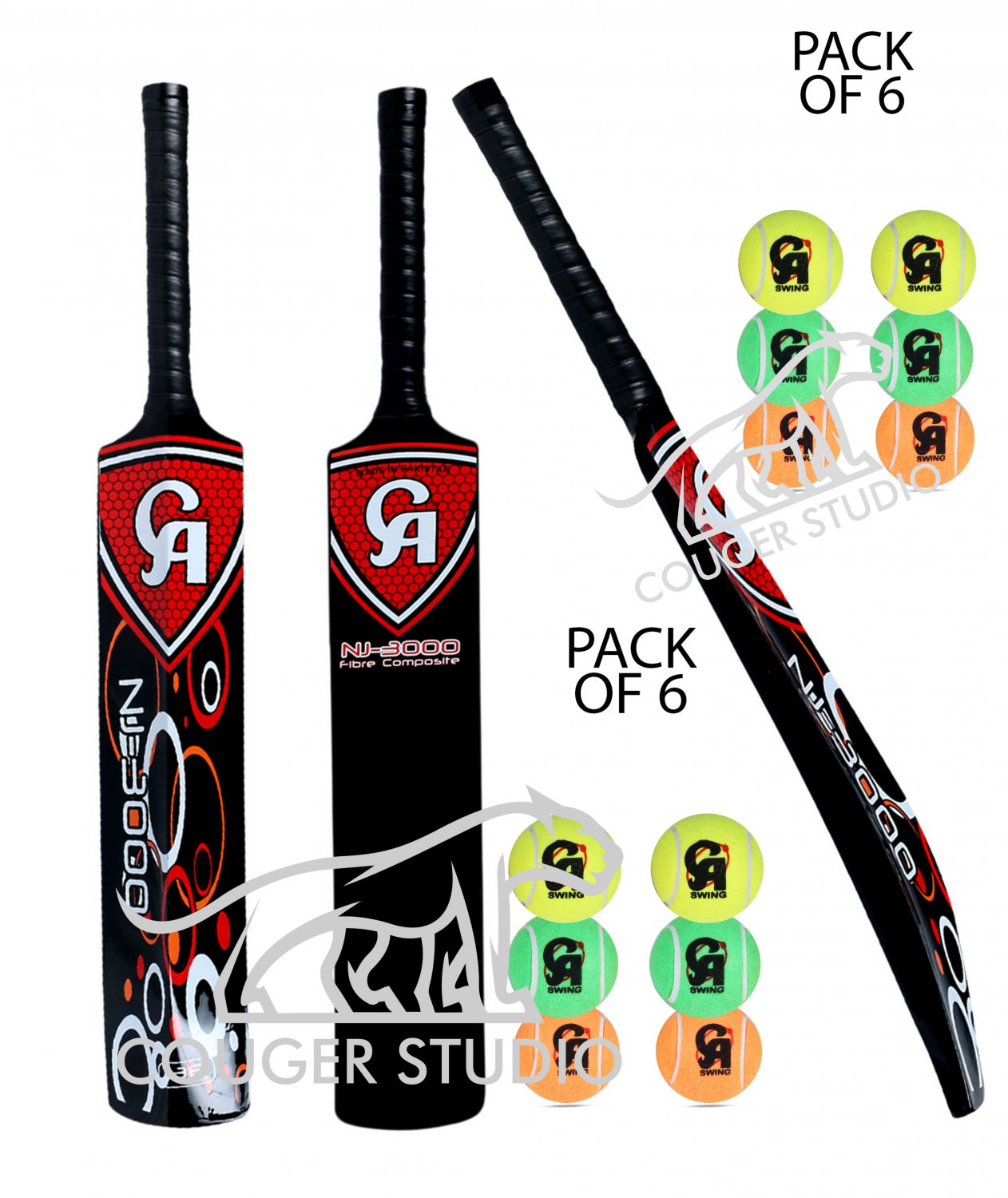 Fiber Cricket Bat CA NJ-3000 | Best for hard hitting With Pack of 6 CA Gold Tennis Ball