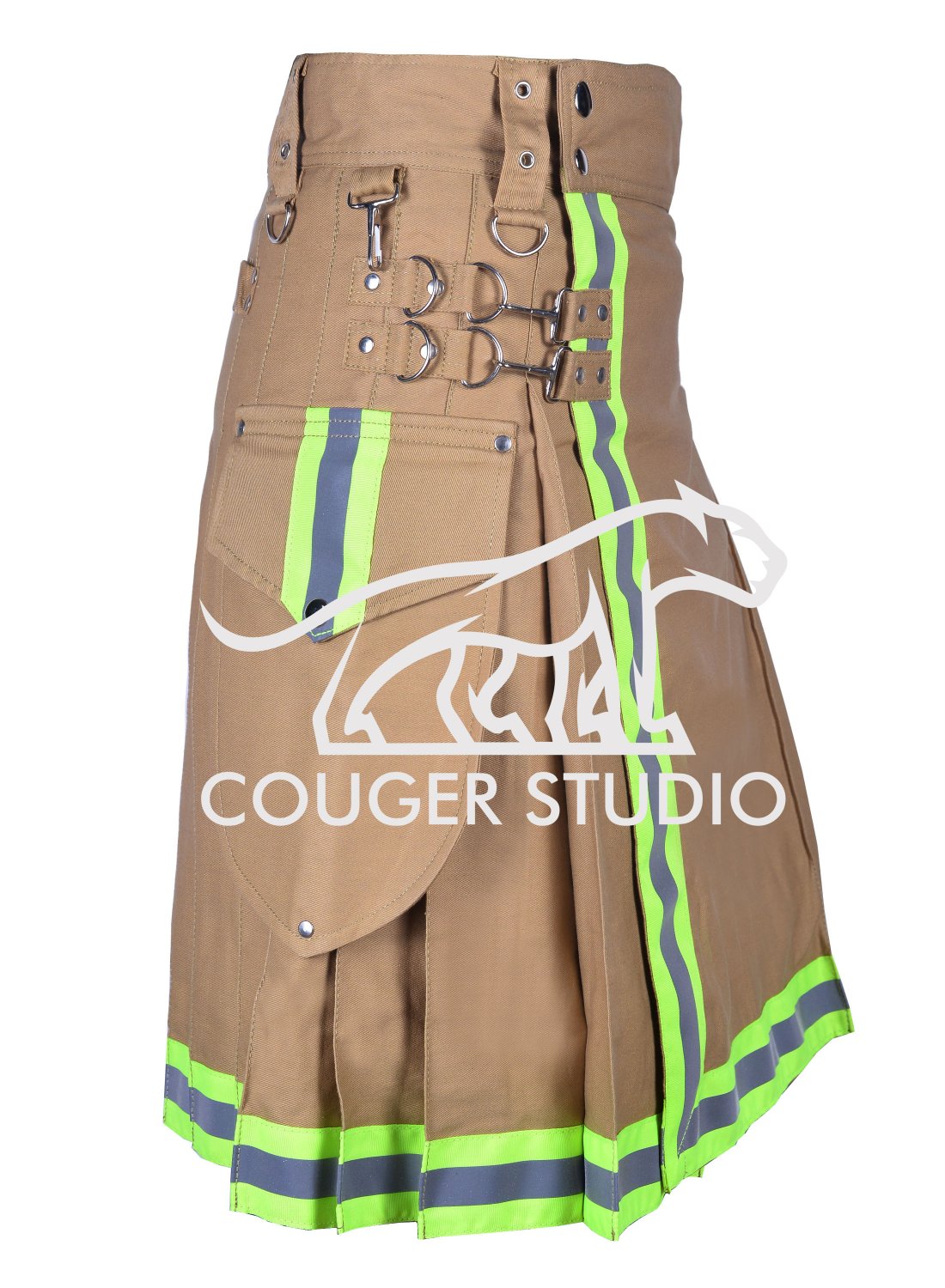 30 Size Handmade Utility Khaki Cotton Fireman / Fighter KILT - Highly Visible Reflector