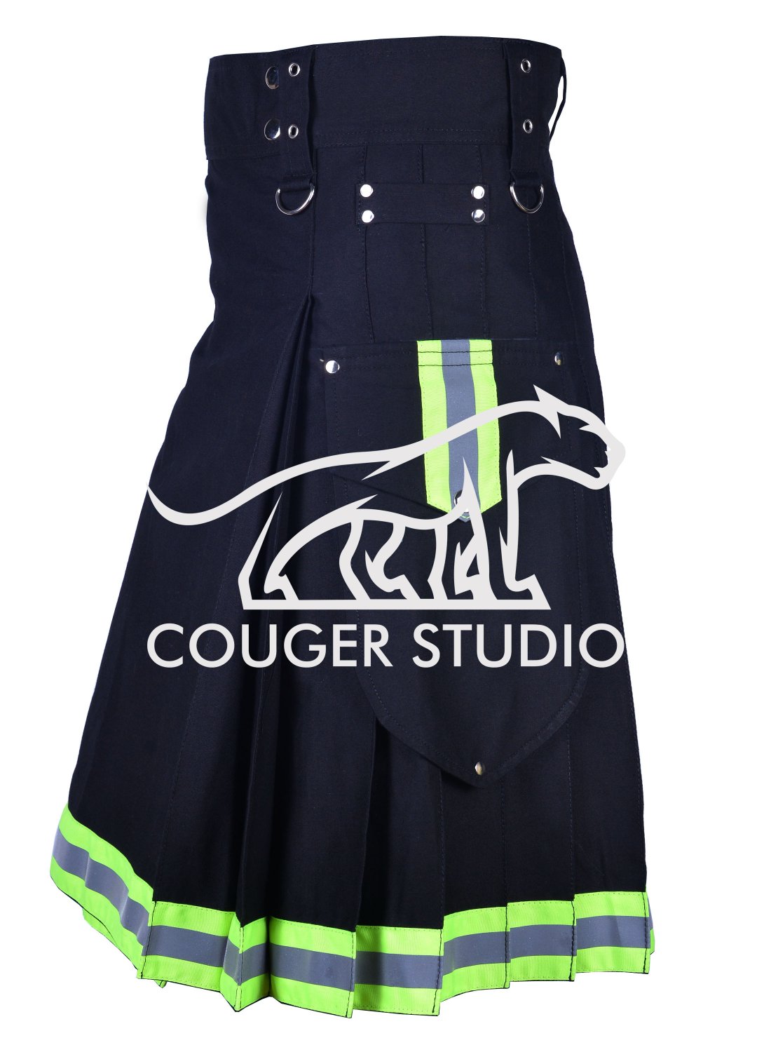 30 Size Handmade Utility Black Cotton Fireman / Fighter KILT - Highly Visible Reflector