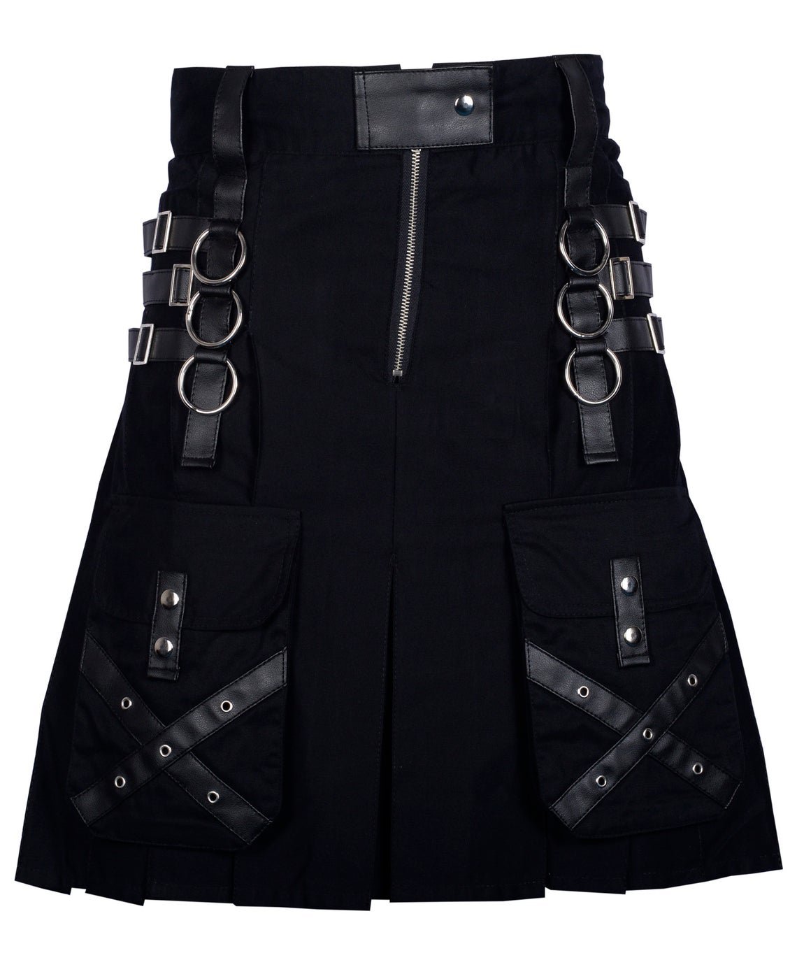 30 Size Handemade Black Cotton Kilt Gothic Throng With Leather Straps and Patch Work
