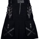 30 Size Handemade Black Cotton Kilt Gothic Throng With Leather Straps and Patch Work 30 Size Handemade Black Cotton Kilt Gothic Throng With Leather Straps and Patch Work