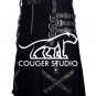 32 Size Handemade Black Cotton Kilt Gothic Throng With Leather Straps and Patch Work