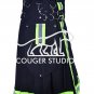 32 Size Handmade Utility Black Cotton Fireman / Fighter KILT - Highly Visible Reflector