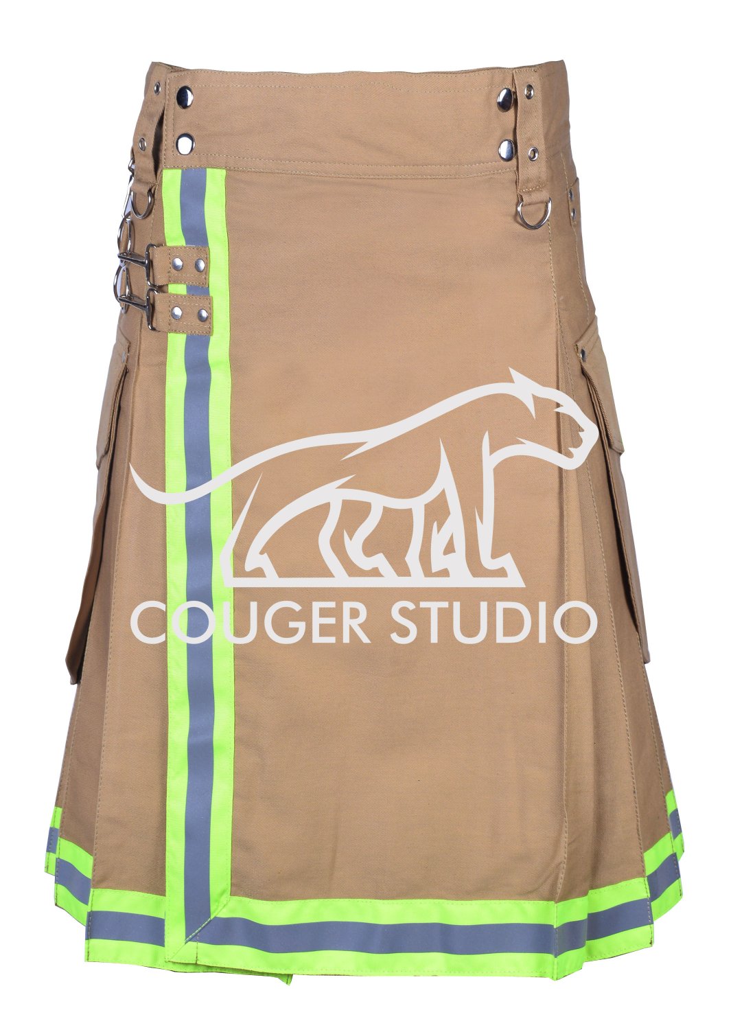 54 Size Handmade Utility Khaki Cotton Fireman / Fighter KILT - Highly Visible Reflector